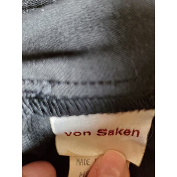 Von Saken Unique Satin Black Paperbag Designer Wide Leg Pants, Size Medium - Picture 2 of 12